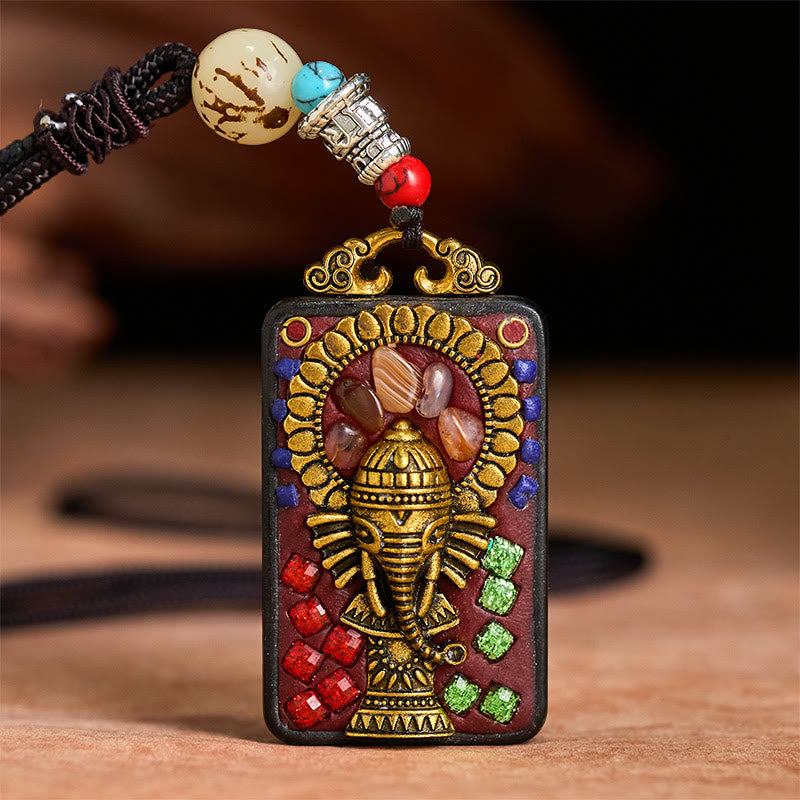 Buddha Stones Tibetan Ganesh Ganpati Elephant Ebony Wood Rope Peace Necklace Pendant - image 19
