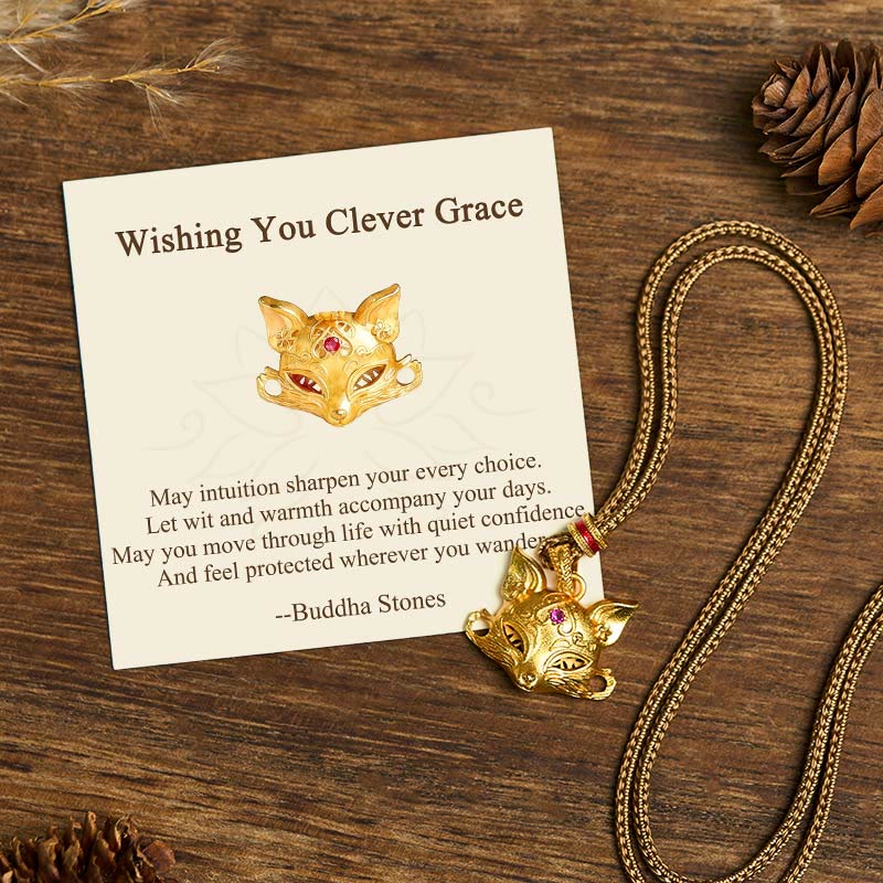 Buddha Stones "Wishing You Clever Grace" 24k Gold Plated Brass Fox Necklace Includes Gift Message Card - Fox - Standard Gift Box - image 0