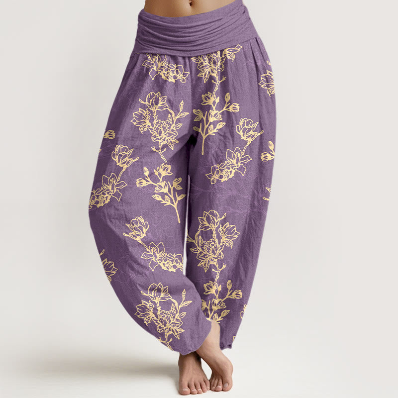 Buddha Stones Cotton Simple Flower Bud Pattern Women's Elastic Waist Harem Pants - MediumPurple - US16,UK/AU20,EU48 (3XL) - image 8