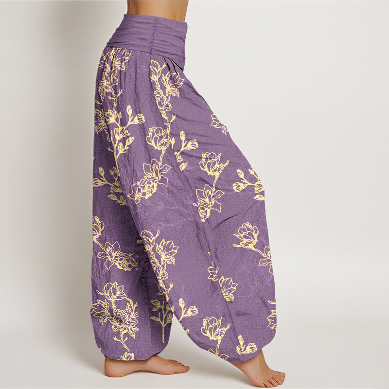 Buddha Stones Cotton Simple Flower Bud Pattern Women's Elastic Waist Harem Pants - image 10