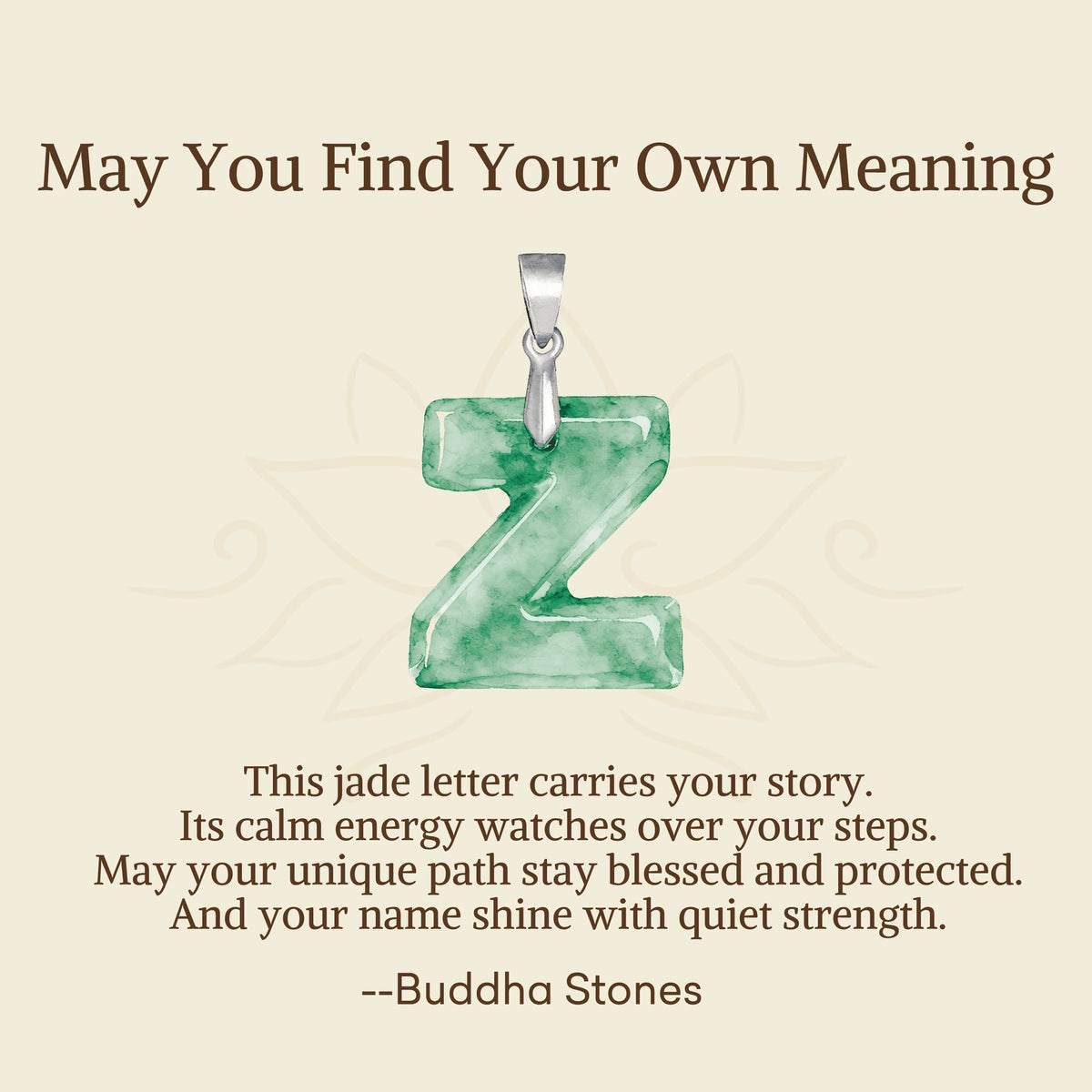 Buddha Stones "May You Find Your Own Meaning" Natural A-Z Letter Jade Titanium Steel Chain Necklace Includes Gift Message Card - image 113