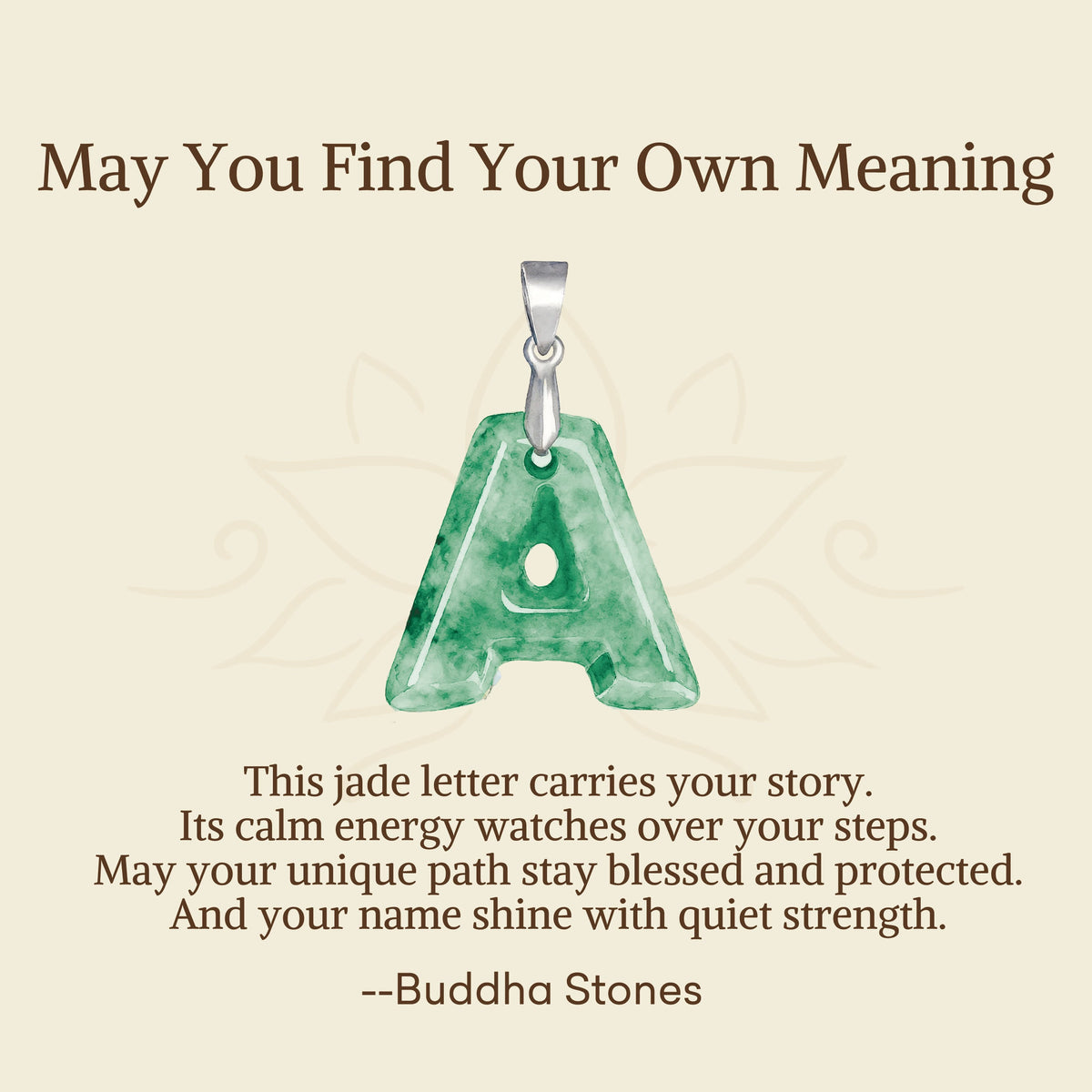 Buddha Stones "May You Find Your Own Meaning" Natural A-Z Letter Jade Titanium Steel Chain Necklace Includes Gift Message Card - image 3