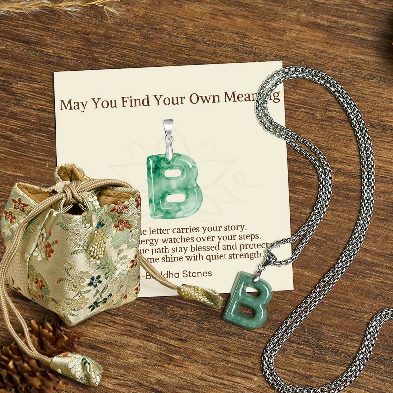Buddha Stones "May You Find Your Own Meaning" Natural A-Z Letter Jade Titanium Steel Chain Necklace Includes Gift Message Card - B - Titanium Steel Chain(One Pendant) - Deluxe Gift Bag (+$9.59) - image 16
