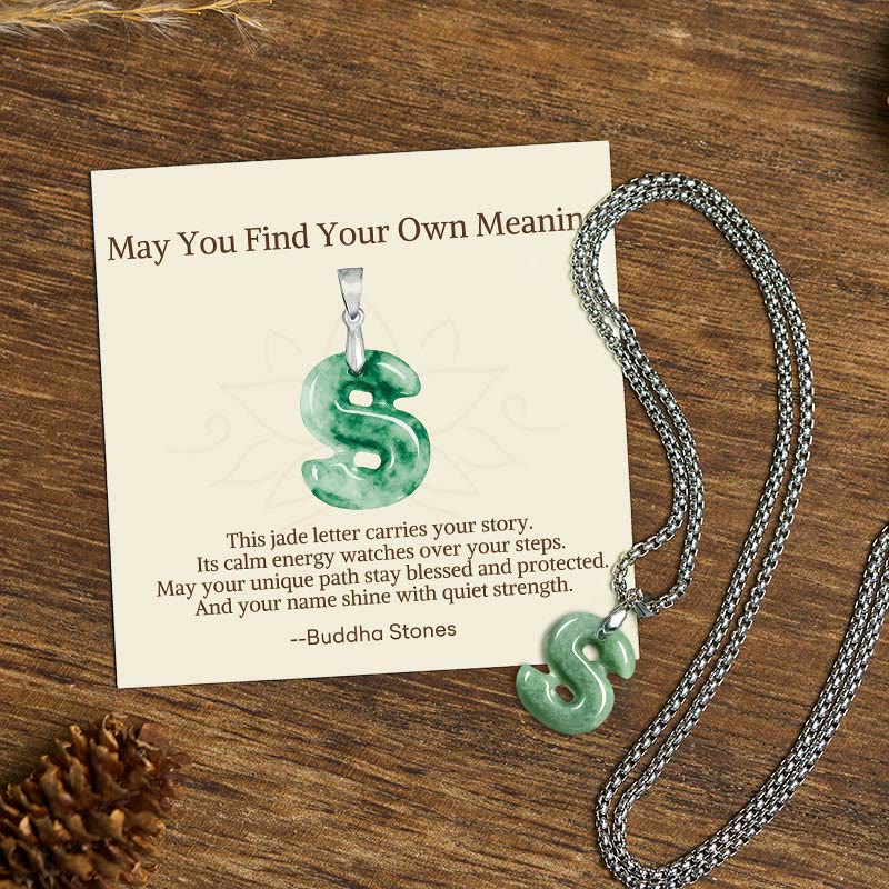 Buddha Stones "May You Find Your Own Meaning" Natural A-Z Letter Jade Titanium Steel Chain Necklace Includes Gift Message Card - S - Titanium Steel Chain(One Pendant) - Standard Gift Box - image 83