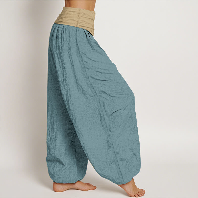 Buddha Stones Cotton Brown Blue Black Solid Color Women's Elastic Waist Harem Pants - image 7