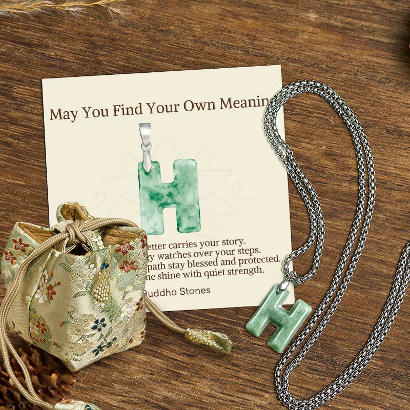 Buddha Stones "May You Find Your Own Meaning" Natural A-Z Letter Jade Titanium Steel Chain Necklace Includes Gift Message Card - H - Titanium Steel Chain(One Pendant) - Deluxe Gift Bag (+$9.59) - image 42
