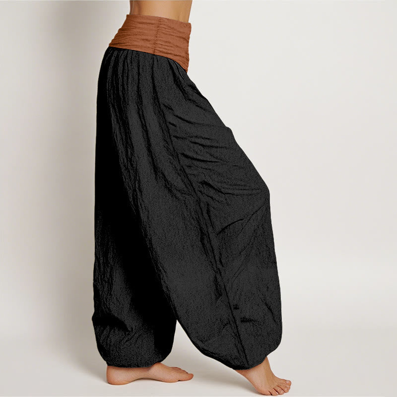 Buddha Stones Cotton Green Black Brown Red Solid Color Women's Elastic Waist Harem Pants - image 7