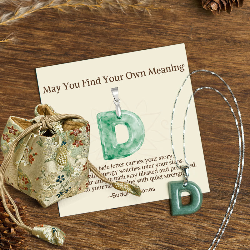 Buddha Stones "May You Find Your Own Meaning" Natural A-Z Letter Jade Titanium Steel Chain Necklace Includes Gift Message Card - image 139