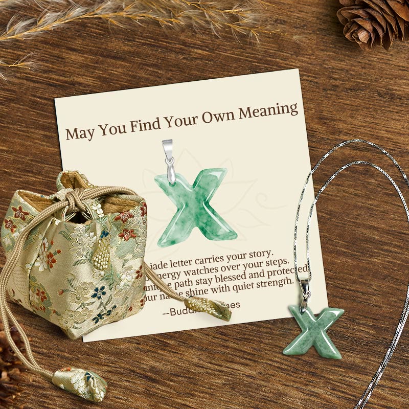 Buddha Stones "May You Find Your Own Meaning" Natural A-Z Letter Jade Titanium Steel Chain Necklace Includes Gift Message Card - image 200