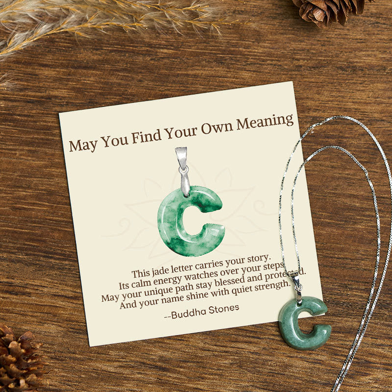 Buddha Stones "May You Find Your Own Meaning" Natural A-Z Letter Jade 925 Sterling Silver Chain Necklace Includes Gift Message Card - C - Titanium Steel Chain&Silver Chain(One Pendant) - Standard Gift Box - image 25