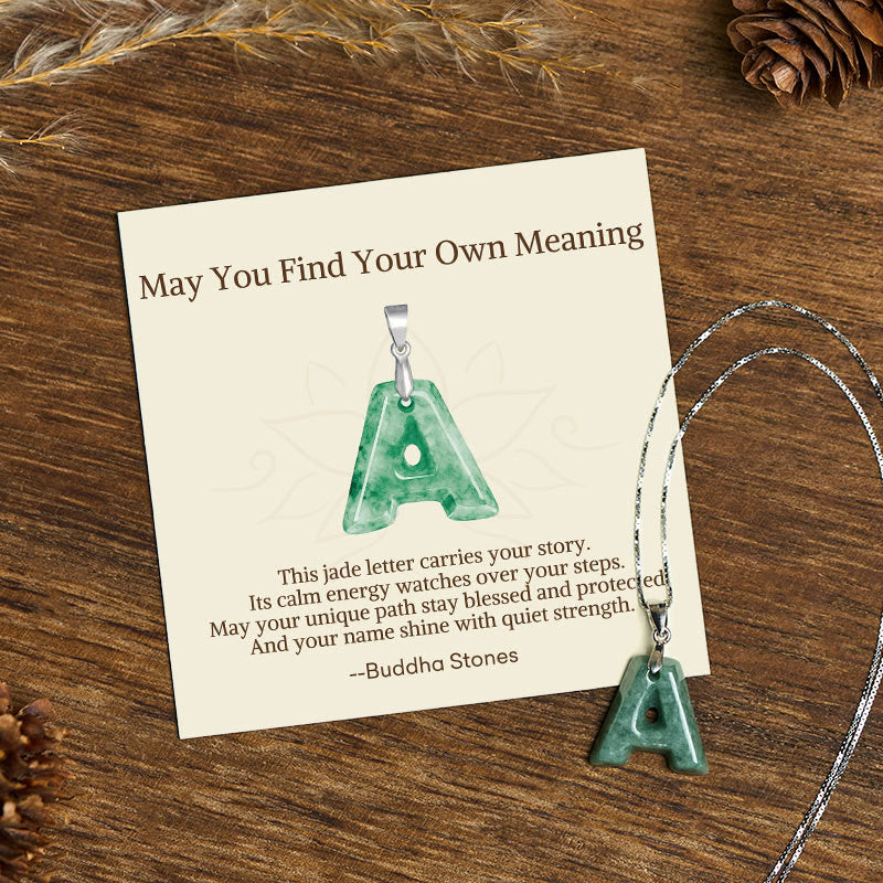 Buddha Stones "May You Find Your Own Meaning" Natural A-Z Letter Jade 925 Sterling Silver Chain Necklace Includes Gift Message Card - A - Titanium Steel Chain&Silver Chain(One Pendant) - Standard Gift Box - image 1