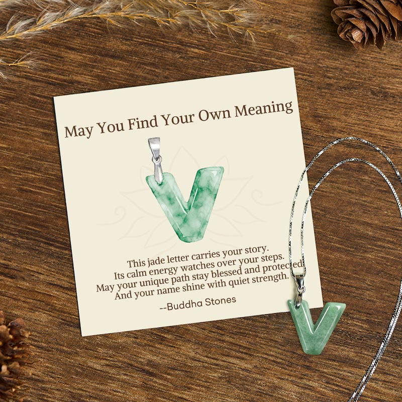 Buddha Stones "May You Find Your Own Meaning" Natural A-Z Letter Jade 925 Sterling Silver Chain Necklace Includes Gift Message Card - V - Titanium Steel Chain&Silver Chain(One Pendant) - Standard Gift Box - image 104