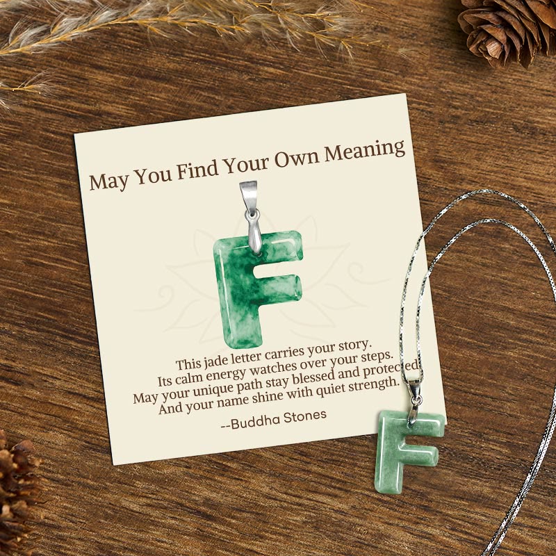 Buddha Stones "May You Find Your Own Meaning" Natural A-Z Letter Jade 925 Sterling Silver Chain Necklace Includes Gift Message Card - F - Titanium Steel Chain&Silver Chain(One Pendant) - Standard Gift Box - image 40