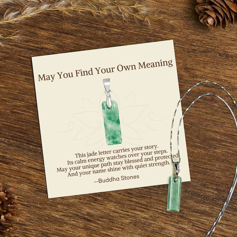 Buddha Stones "May You Find Your Own Meaning" Natural A-Z Letter Jade Titanium Steel Chain Necklace Includes Gift Message Card - image 153