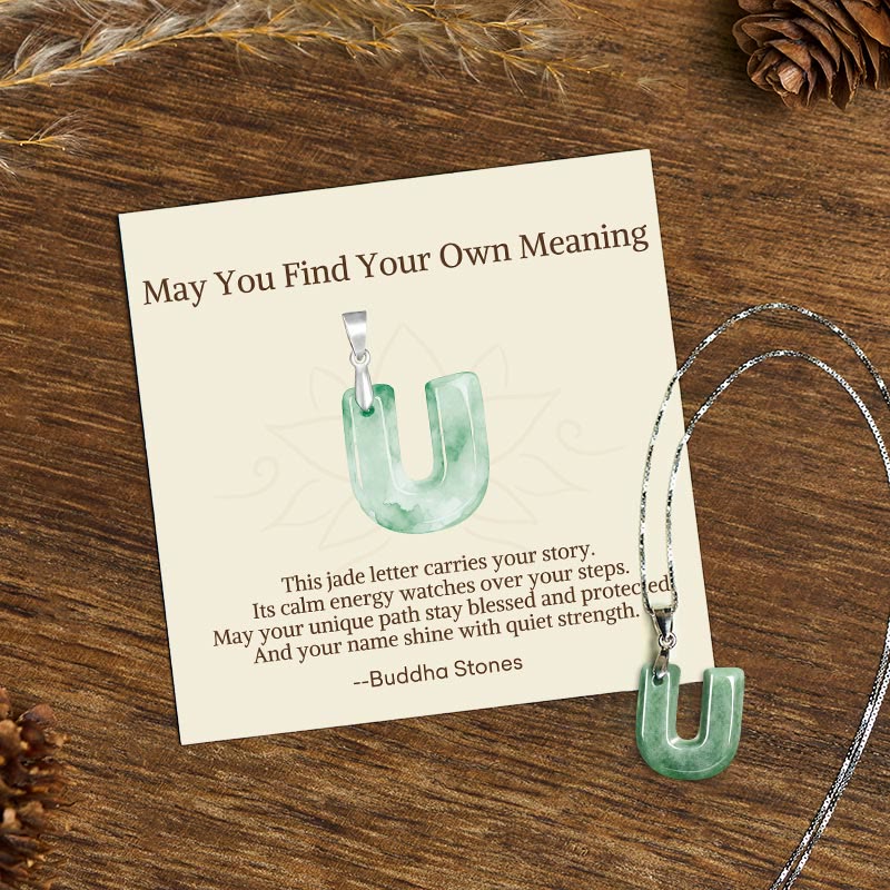 Buddha Stones "May You Find Your Own Meaning" Natural A-Z Letter Jade Titanium Steel Chain Necklace Includes Gift Message Card - image 189