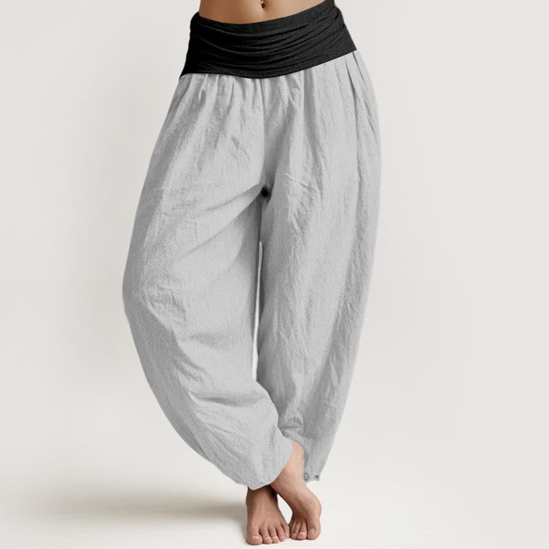 Buddha Stones Cotton Blue Black Gray Solid Color Women's Elastic Waist Harem Pants - LightGrey - US16,UK/AU20,EU48 (3XL) - image 11