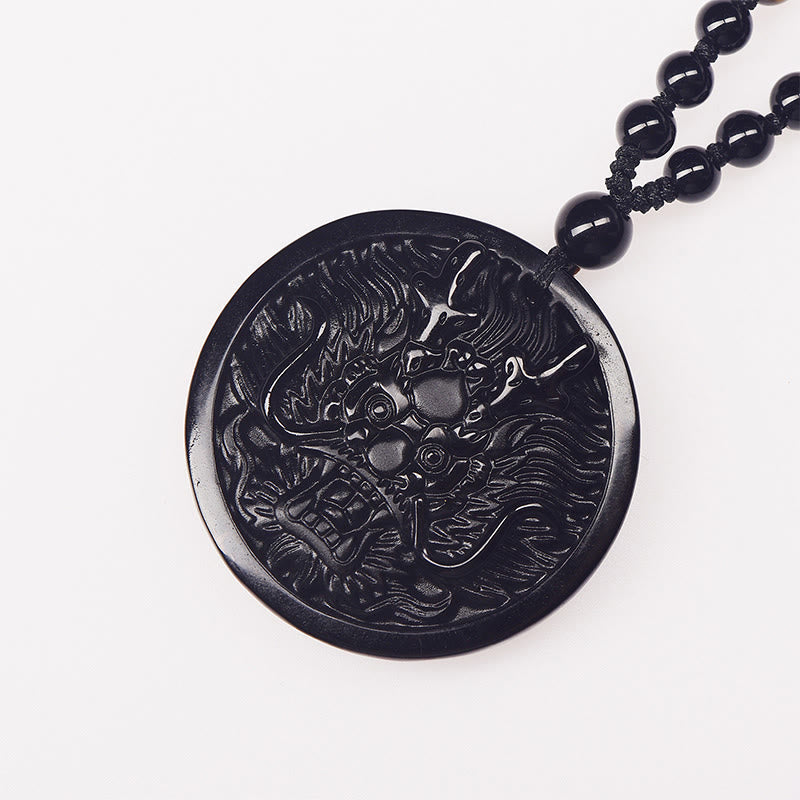 Buddha Stones Dragon Black Obsidian Transformation Fulfilment Necklace Pendant - image 4