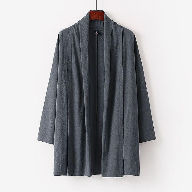 Buddha Stones Spring Fall Solid Color Long Sleeve Mid-length Open Front Men's Kimono - DarkGray - US/UK/AU54,EU64 (9XL) - image 0