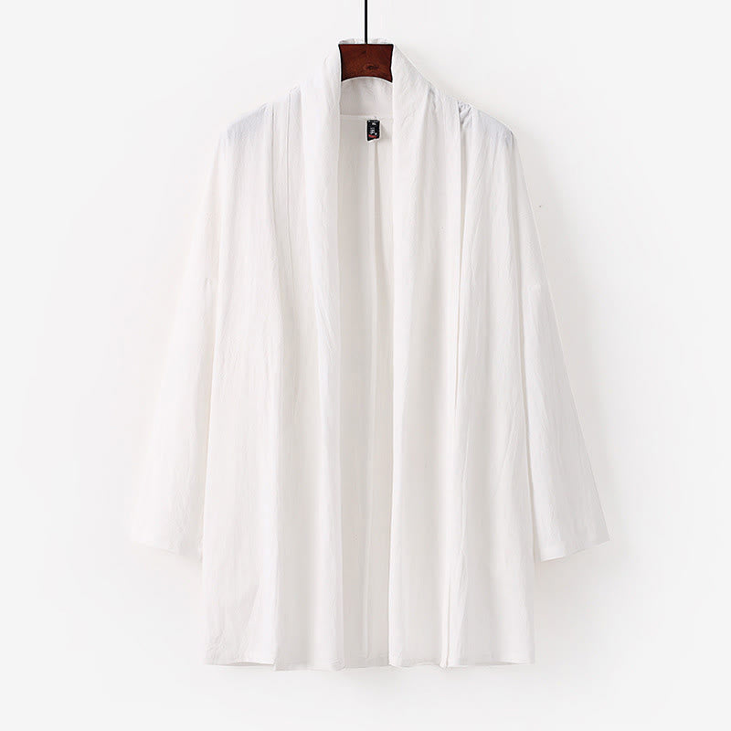 Buddha Stones Spring Fall Solid Color Long Sleeve Mid-length Open Front Men's Kimono - White - US/UK/AU54,EU64 (9XL) - image 9