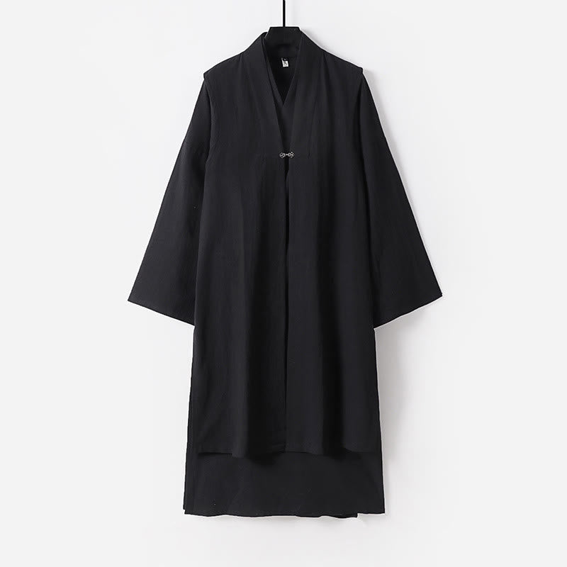 Buddha Stones 2Pcs Wudang Fall Solid Long Sleeve Men's Taoist Long Robe Sleeveless Vest Lace-up Kimono Ceremony Suit - Black - US/UK/AU54,EU64 (9XL) - image 9