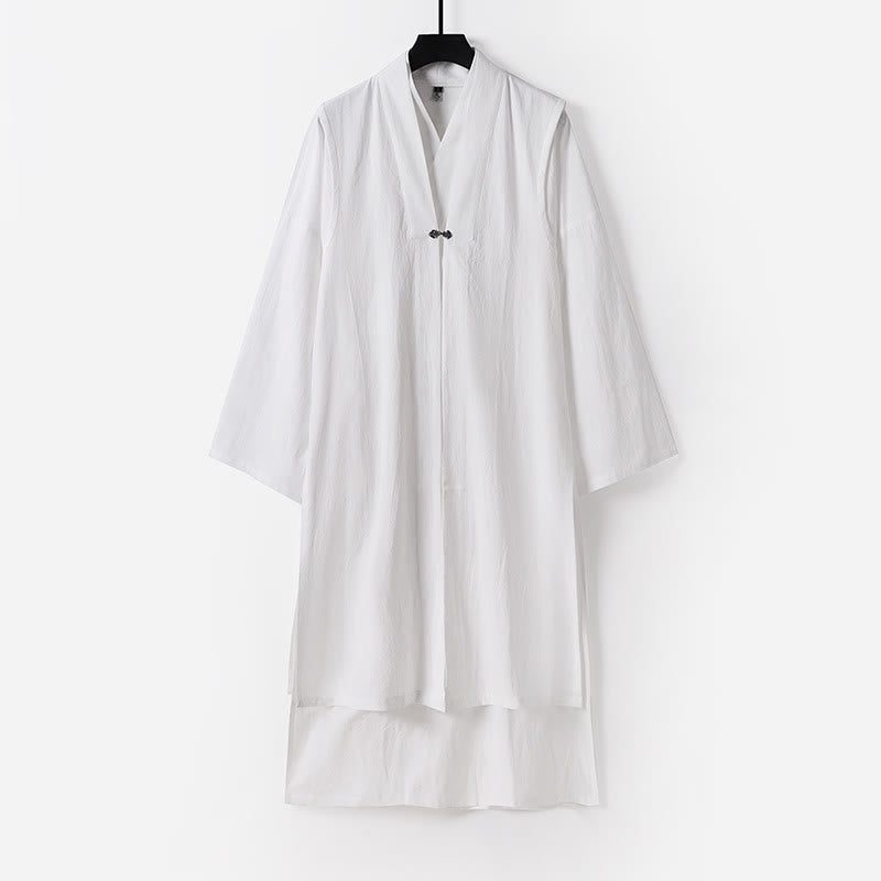 Buddha Stones 2Pcs Wudang Fall Solid Long Sleeve Men's Taoist Long Robe Sleeveless Vest Lace-up Kimono Ceremony Suit - White - US/UK/AU54,EU64 (9XL) - image 22