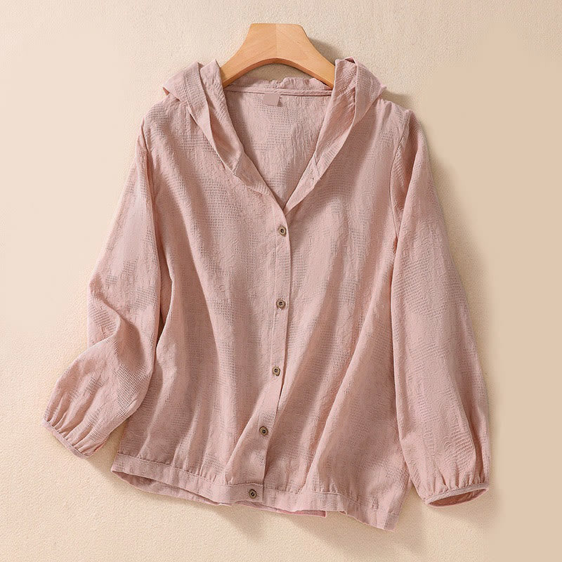 Buddha Stones Fall Jacquard Buttons Down Design Cotton Long Sleeve Women's Hoodie - Pink - US8-10,UK/AU12-14,EU40-42 (2XL) - image 8