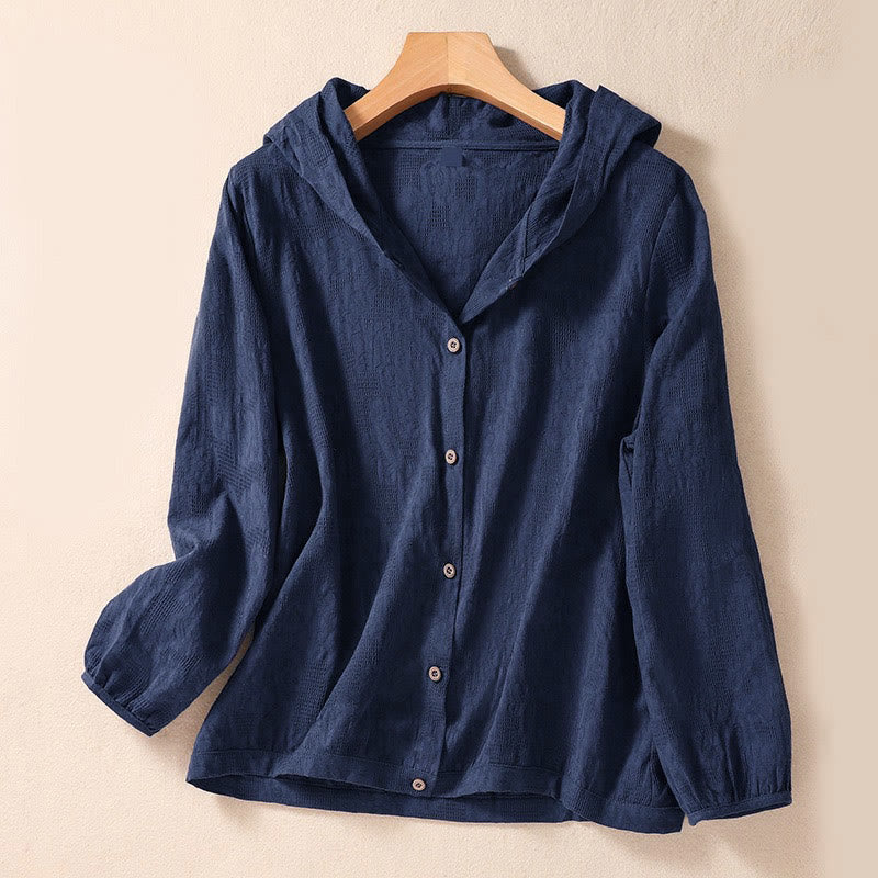 Buddha Stones Fall Jacquard Buttons Down Design Cotton Long Sleeve Women's Hoodie - SteelBlue - US8-10,UK/AU12-14,EU40-42 (2XL) - image 0