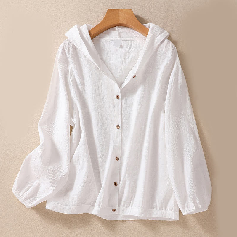 Buddha Stones Fall Jacquard Buttons Down Design Cotton Long Sleeve Women's Hoodie - White - US8-10,UK/AU12-14,EU40-42 (2XL) - image 18