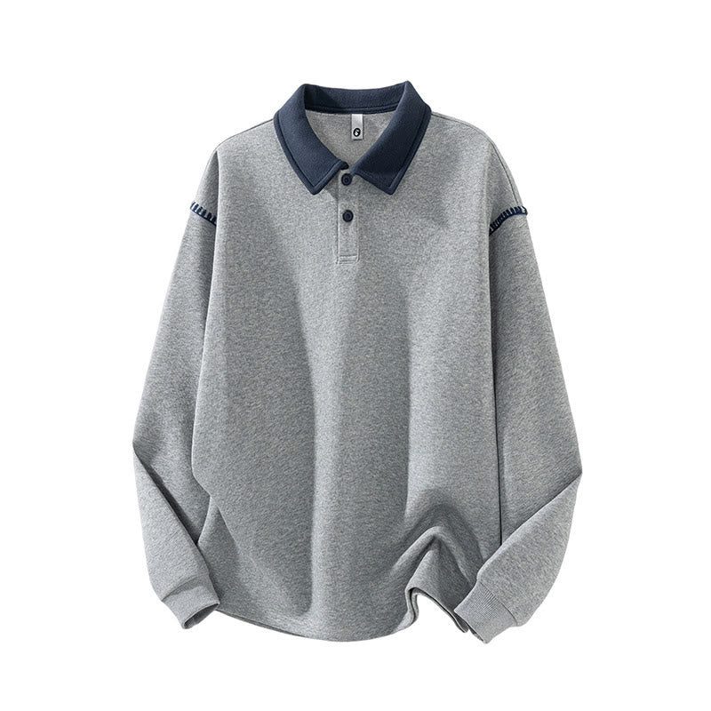Buddha Stones Fall Polo Collar Button Men's Sweatshirt Cotton Pullover - LightGrey - US/UK/AU44,EU54 (4XL) - image 1