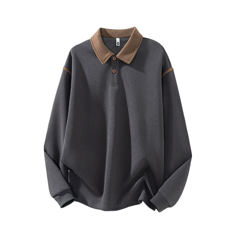 Buddha Stones Fall Polo Collar Button Men's Sweatshirt Cotton Pullover - DarkGray - US/UK/AU44,EU54 (4XL) - image 3