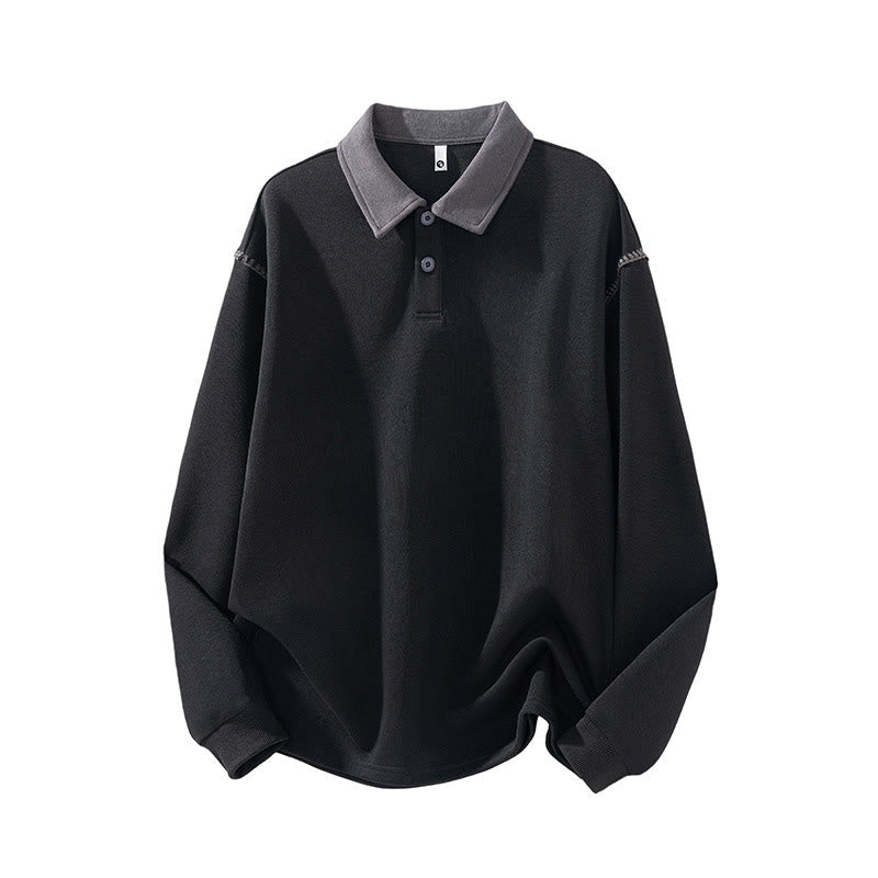 Buddha Stones Fall Polo Collar Button Men's Sweatshirt Cotton Pullover - Black - US/UK/AU44,EU54 (4XL) - image 5
