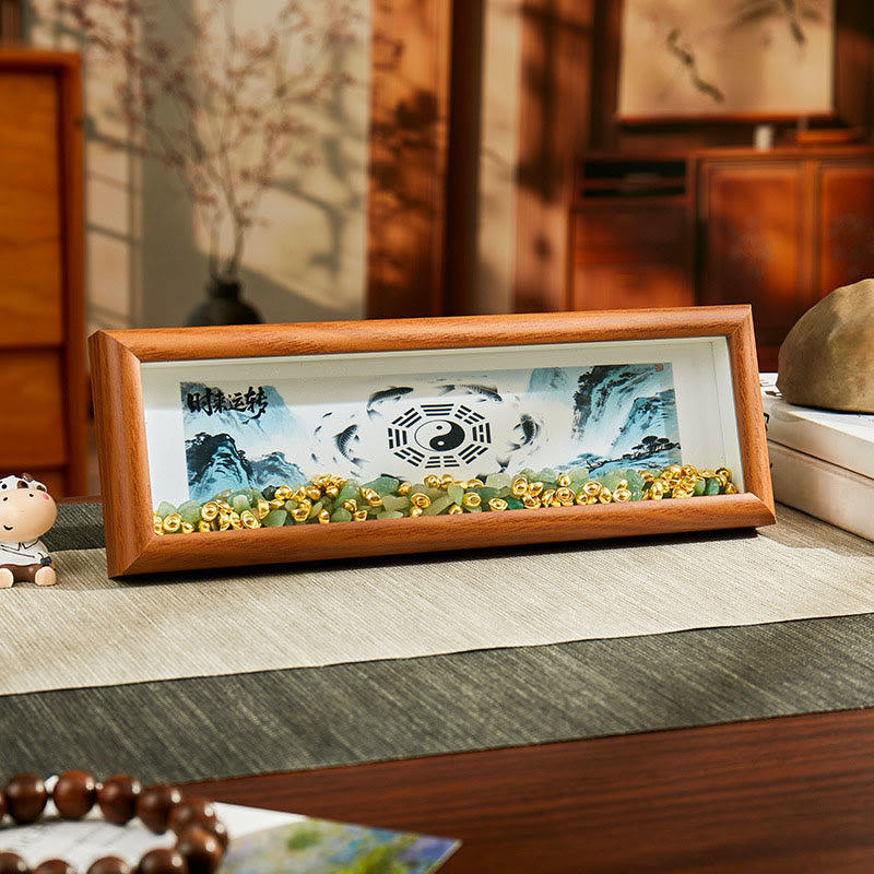 Buddha Stones Green Crystal Bagua Koi Fish Yin Yang Symbol Golden Ingot Thangka Photo Frame Ornament Home Decor - Style 2 - Medium Density Fiberboard(9*30*4cm) - image 1