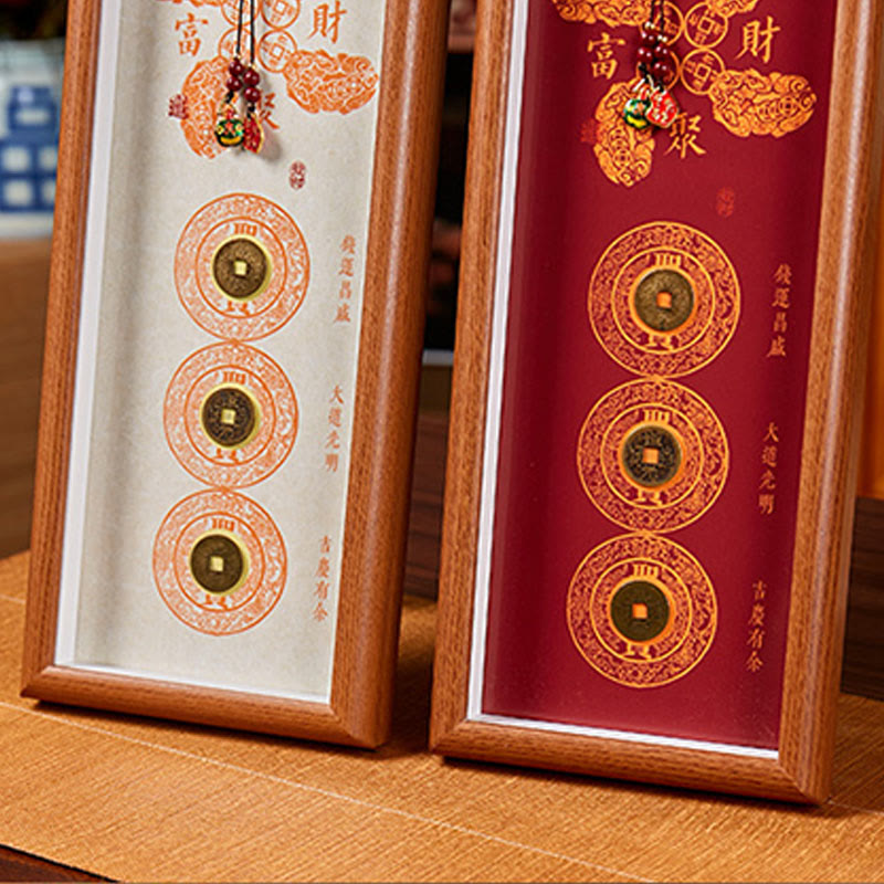 Buddha Stones Copper Coins Cinnabar Attract Fortune Blessing Photo Frame Ornament Home Decor - image 9