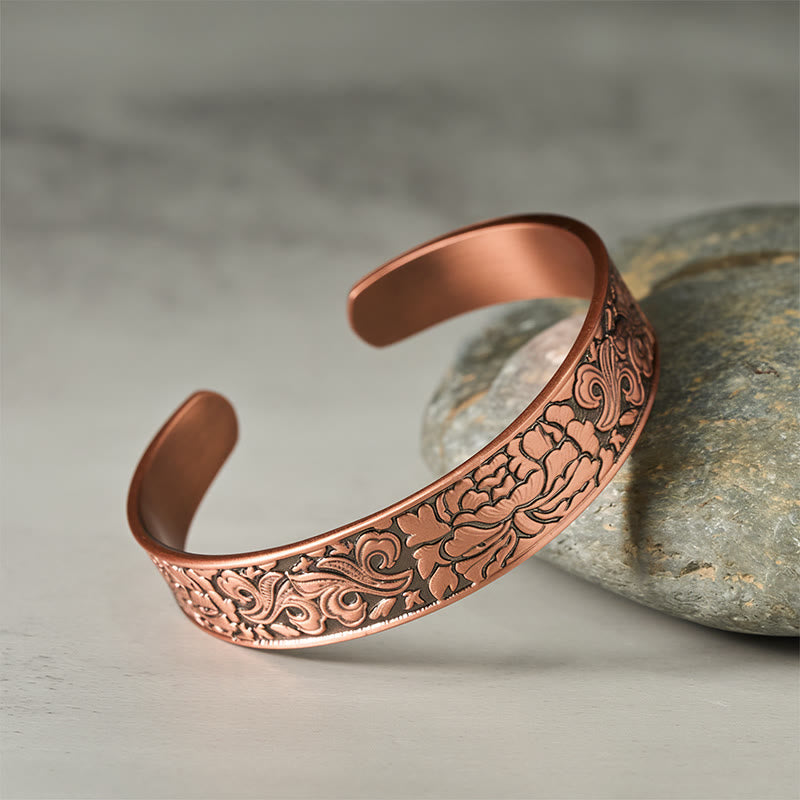 Buddha Stones Copper Flower Open Balance Luck Adjustable Cuff Bracelet Bangle - image 1