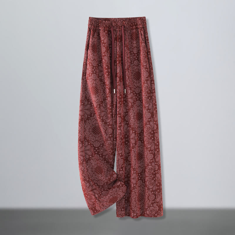 Buddha Stones Casual Floral Pattern Polyester Women's Wide Leg Pants With Pockets - FireBrick - US12,UK/AU16,EU44 (3XL) - image 5