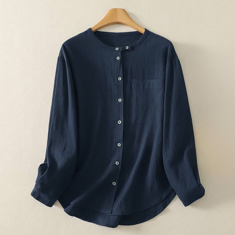 Buddha Stones Fall Crew Collar Long Sleeve Women's Polyester Shirt With Pockets - MidnightBlue - US8-10,UK/AU12-14,EU40-42 (2XL) - image 1