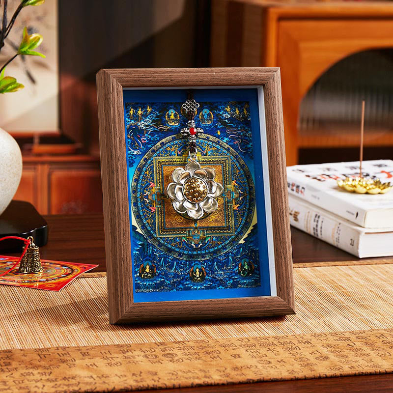Buddha Stones Lotus Golden Ingot Thangka Photo Frame Ornament Home Decor - Style 1 - Brown Medium Density Fiberboard(13*18*4cm) - image 1