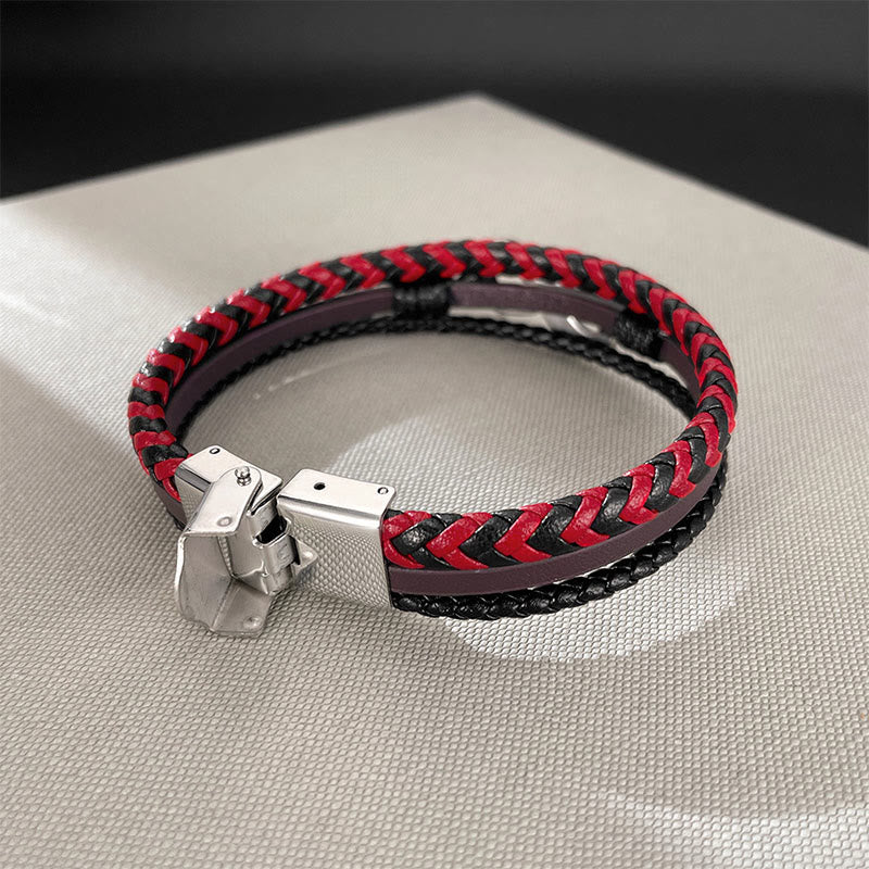Buddha Stones Infinitely Design Titanium Steel Braided Three-layer Leather Balance Bracelet - image 3
