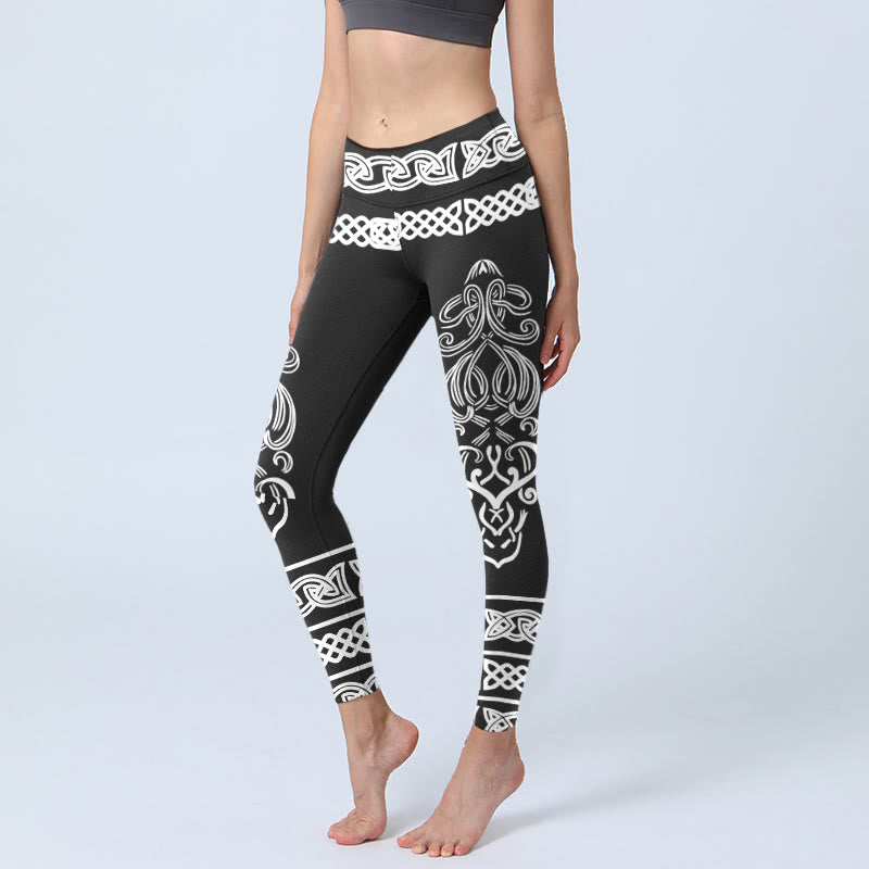 Buddha Stones Symmetrical Celtic Knot Pattern Print Gym Leggings Women's Yoga Pants - Black - US18,UK/AU22,EU50 (4XL) - image 0
