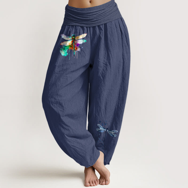 Buddha Stones Pure Cotton Dreamy Dragonfly Pattern Women's Elastic Waist Harem Pants - DarkSlateBlue - US16,UK/AU20,EU48 (3XL) - image 5