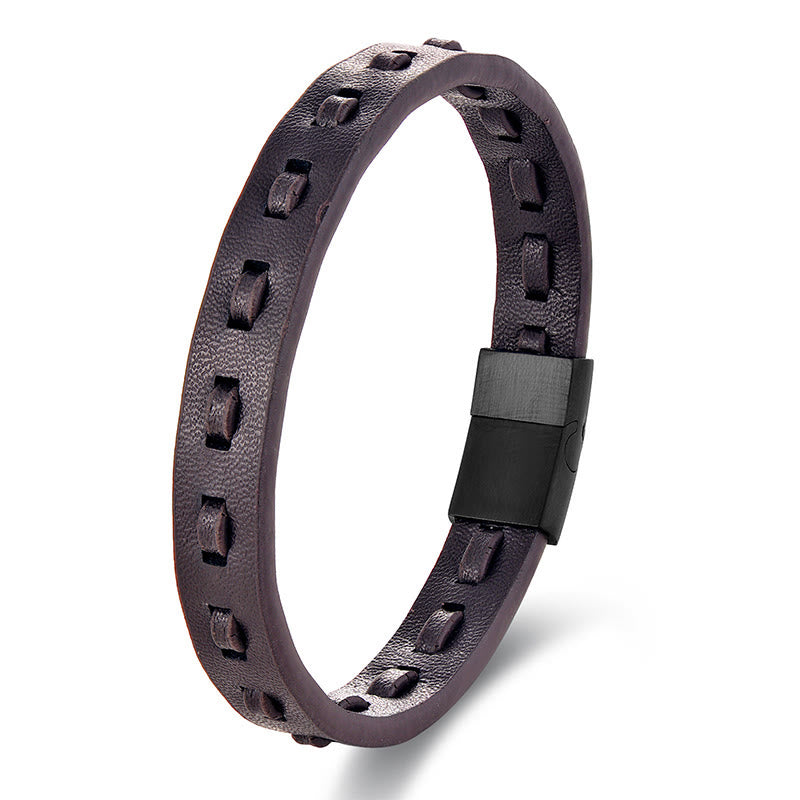 Buddha Stones Titanium Steel Buckle Multilayered Braided Leather Calm Bracelet - Brown Single Layer(Wrist Circumference: 17-19cm) - image 6