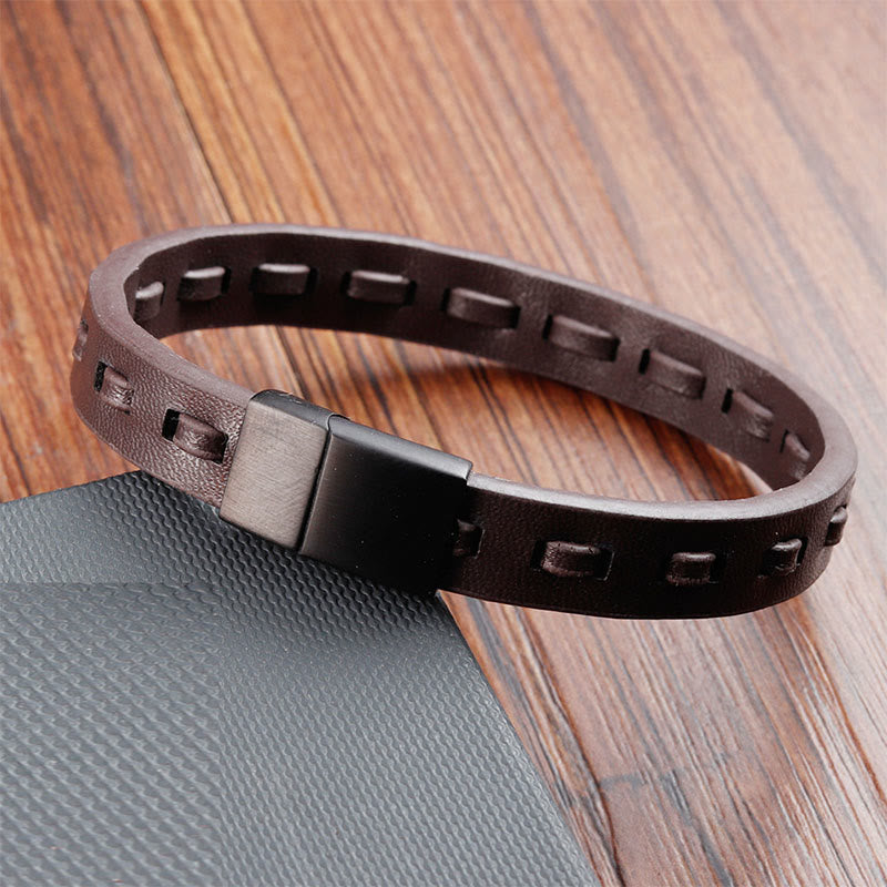 Buddha Stones Titanium Steel Buckle Multilayered Braided Leather Calm Bracelet - image 9