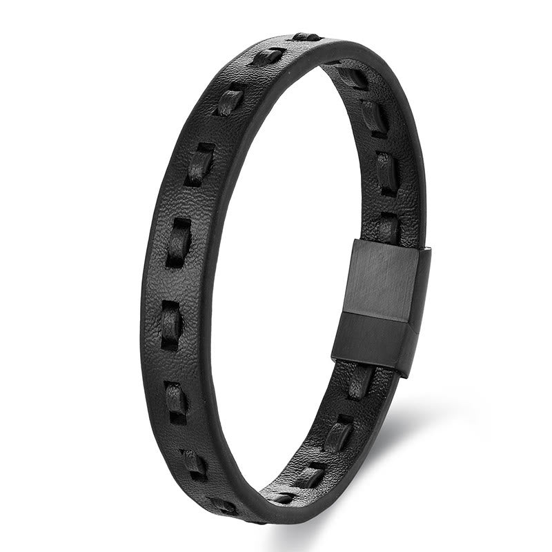 Buddha Stones Titanium Steel Buckle Multilayered Braided Leather Calm Bracelet - Black Single Layer(Wrist Circumference: 17-19cm) - image 10