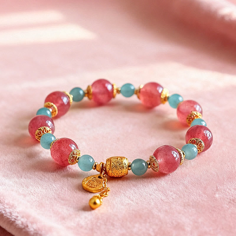 Buddha Stones Natural Strawberry Quartz Moonstone Healing Positive Beads Bracelet - image 4