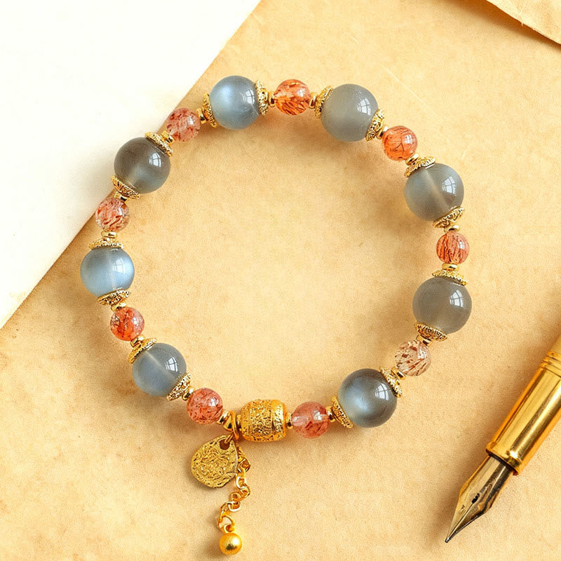Buddha Stones Natural Strawberry Quartz Moonstone Healing Positive Beads Bracelet - image 15