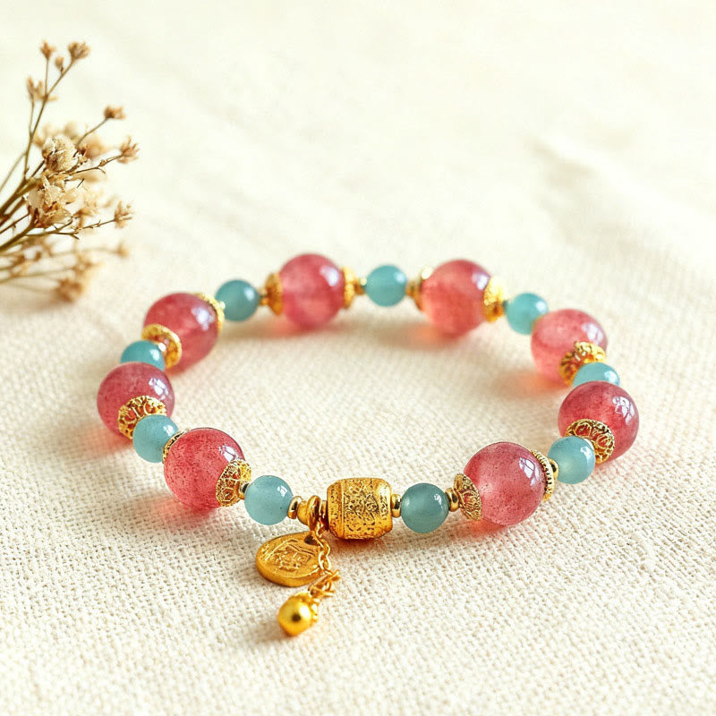 Buddha Stones Natural Strawberry Quartz Moonstone Healing Positive Beads Bracelet - image 3