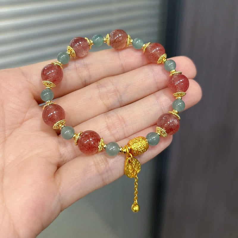 Buddha Stones Natural Strawberry Quartz Moonstone Healing Positive Beads Bracelet - image 5