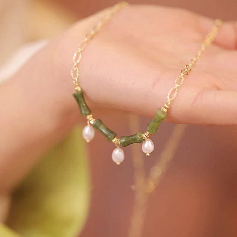 Buddha Stones Tianshan Jade Bamboo Pearl Abundance Wealth Necklace Pendant - Tianshan jade(Size: 5*12mm) - image 1