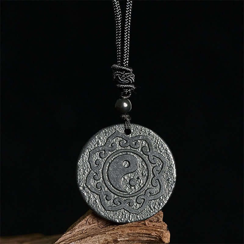 Buddha Stones Tai Chi Yin Yang Symbol Authentic Shungite Stone Inner Strength Necklace Pendant - image 3