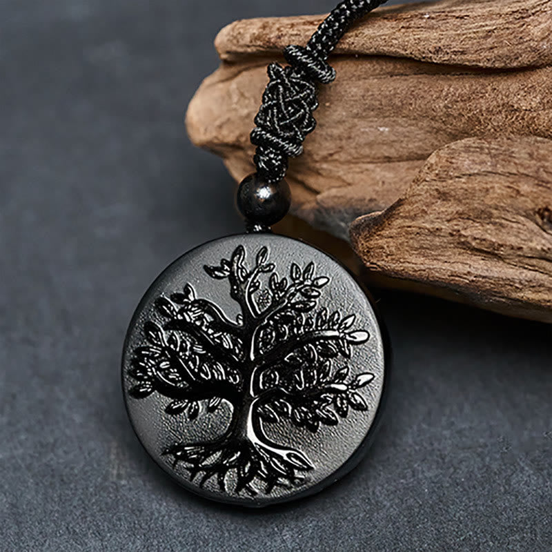 Buddha Stones Natural The Tree of Life Pattern Black Obsidian Transformation Necklace Pendant - image 3